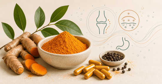 Curcumin powder, turmeric root, capsules, and absorption line art